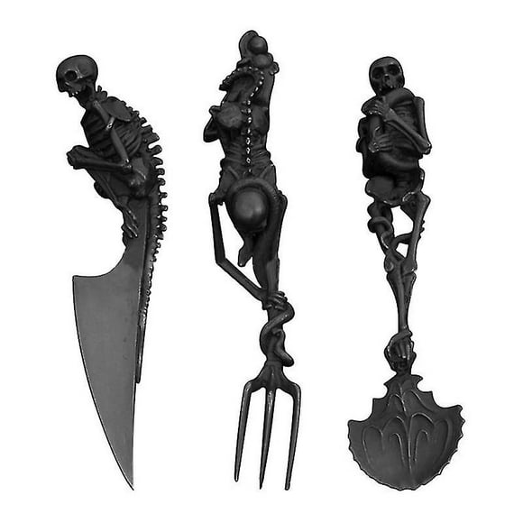 Skeleton Cutlery Sets Metal Tableware Fork Spoon Knife Cutlery Black