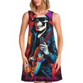 thumbnail image 1 of KLL Robes d'Été pour Femmes Motif Chanteur Crâne de Rock 2025, Robes Décontractées Sans Manches à Col Rond avec Poches, 1 of 7