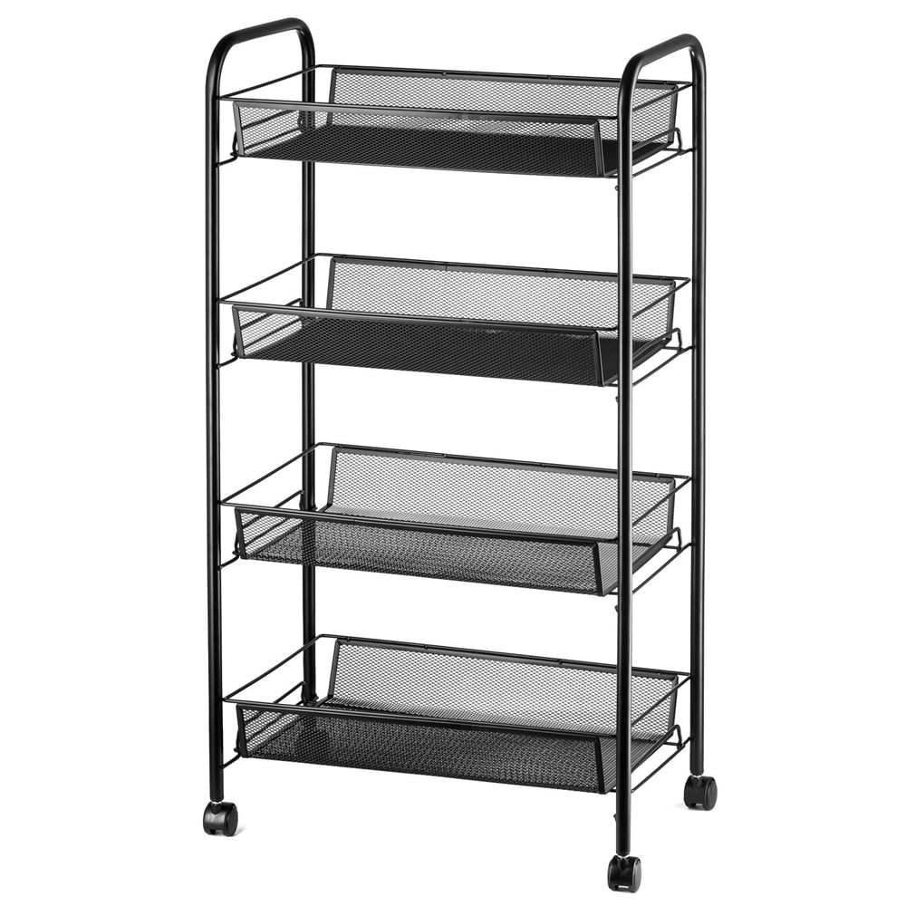 Black 4 Tier Organizer Metal Rolling Storage Shelving Rack Kitchen
