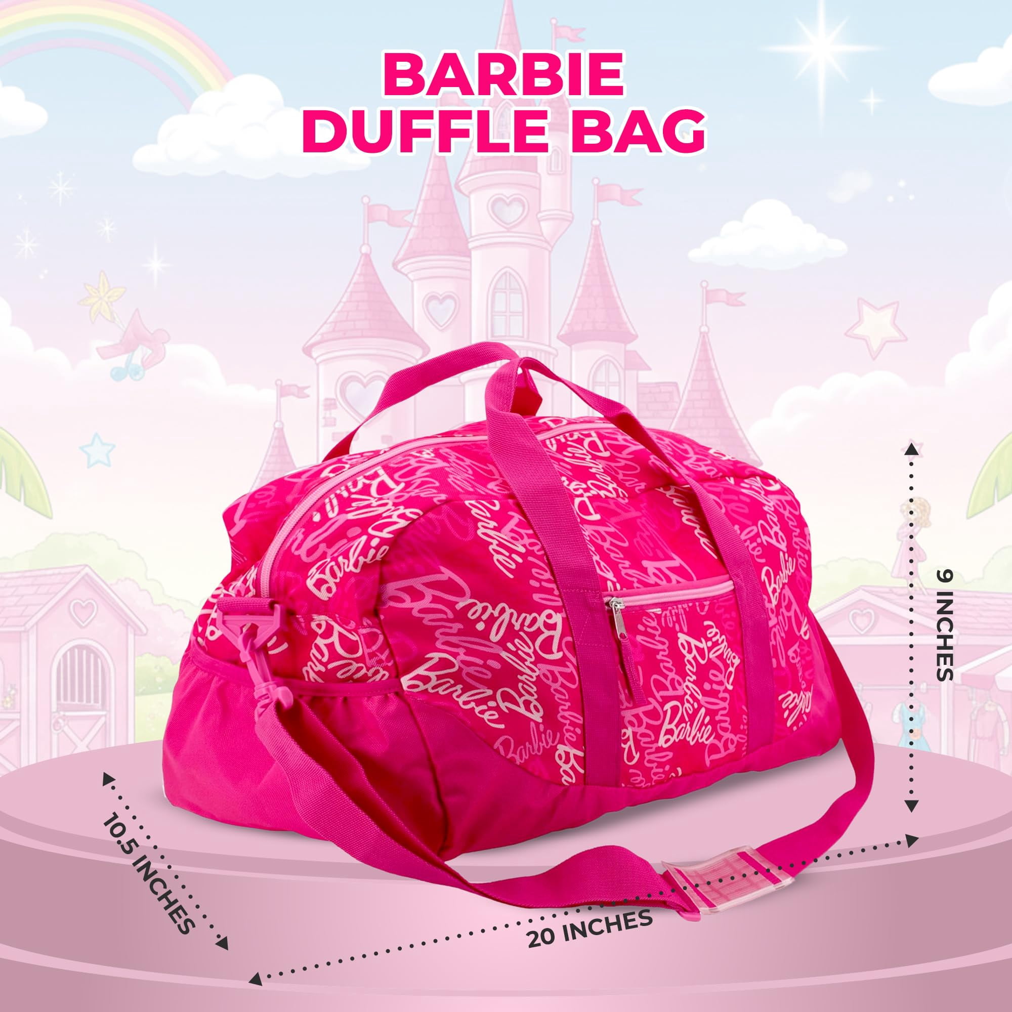 Barbie Duffle Bag, 16 inch Travel Sleepover Weekender Bag for Girls, Purple Dance Bag