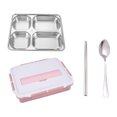 thumbnail image 1 of Bento de acero inoxidable 304 con diseño de grano de trigo, ideal para estudiantes y adultos, incluye utensilios y viene en color rosa, tamaño grande con cuatro compartimentos., 1 of 6