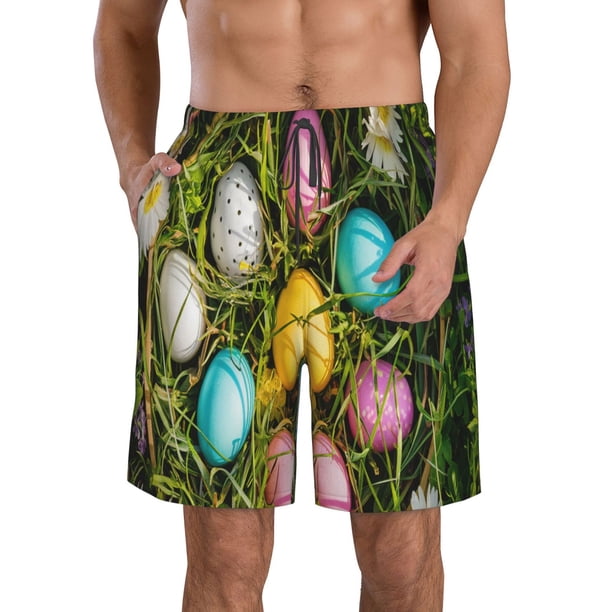 Balery colorful Easter eggs Traje de Baño Estilo Hawaiano para Hombre, Shorts de Secado Rápido con Bolsillos-Small