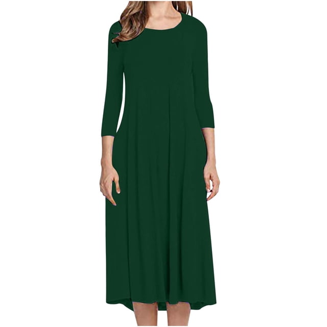 ICHUANYI Clearance Women Fashion Comfortable Button V-Neck Solid Color Casual Dress(Army Green, XXL) ICHUANYI WER2023081400892