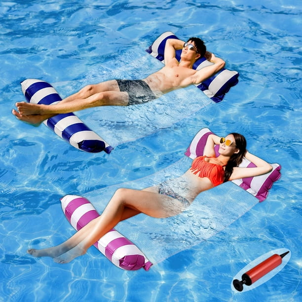 Pool Floats Adult Size - 2 Pack 4-in-1 Inflatable Pool Float Pool floaties  with Air Pump,Fun Water Toys as Pool Lounger 