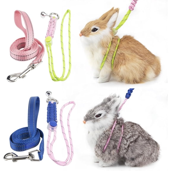 2 Pack Ferret Harness and Leash Figure 8 Harness with Reflective Strap and Bell for Ferrets, Rabbits, Bearded Dragon, Guinea Pig, Chinchilla and Hamster Small Animal Harness (Blue Pink)