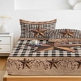 thumbnail image 6 of King Size Fitted Sheet Set - Brown Texas Star Retro 3 Piece Bedding Sets 16" Deep Pocket Fitted Sheet with 2 Pillowcases, Country Star Buffalo Plaid Wooden Brushed Microfiber Hotel Luxury Bed Sheets, 6 of 9
