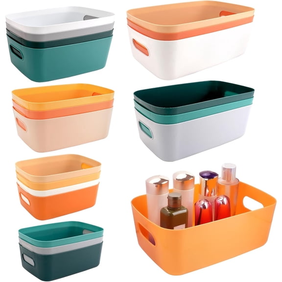 CEYAZYE 21 Pcs Plastic Storage Bins Basket with Handle, Pantry Organizing Baskets, Small Multiple Colors Containers Organizer for Kitchen Countertop Office Shelves Bathroom