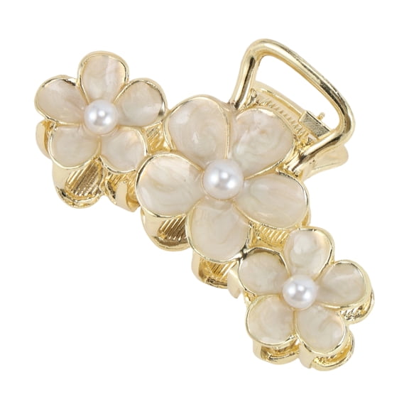 Unique Bargains 1 Pc Claw Clip Large Triple Flower White