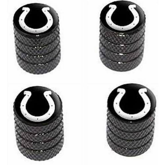 Horseshoe White on Black Tire Rim Wheel Aluminum Valve Stem Caps, Multiple Colors
