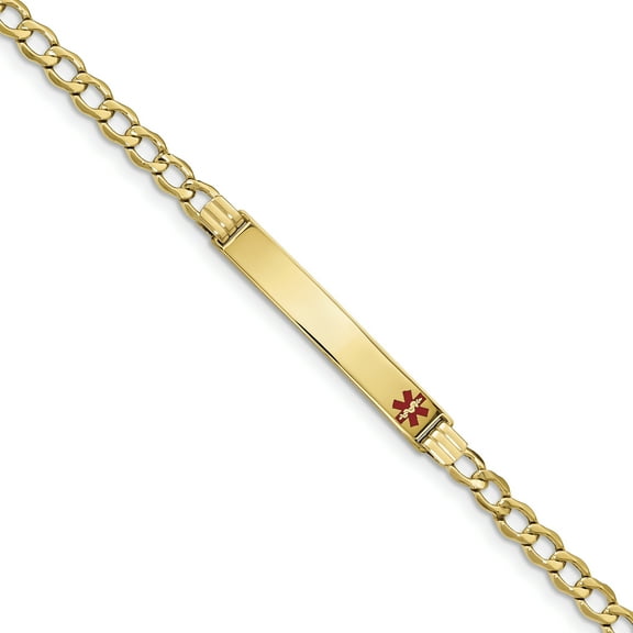 Primal Gold 14 Karat Yellow Gold Semi-Solid Medical Red Enamel Curb Link ID Bracelet