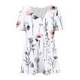 thumbnail image 5 of Women's T-Shirts Plus Size Floral Printed Pleated Patchwork Short Sleeve V-Neck Casual Loose Tops White L, 5 of 5