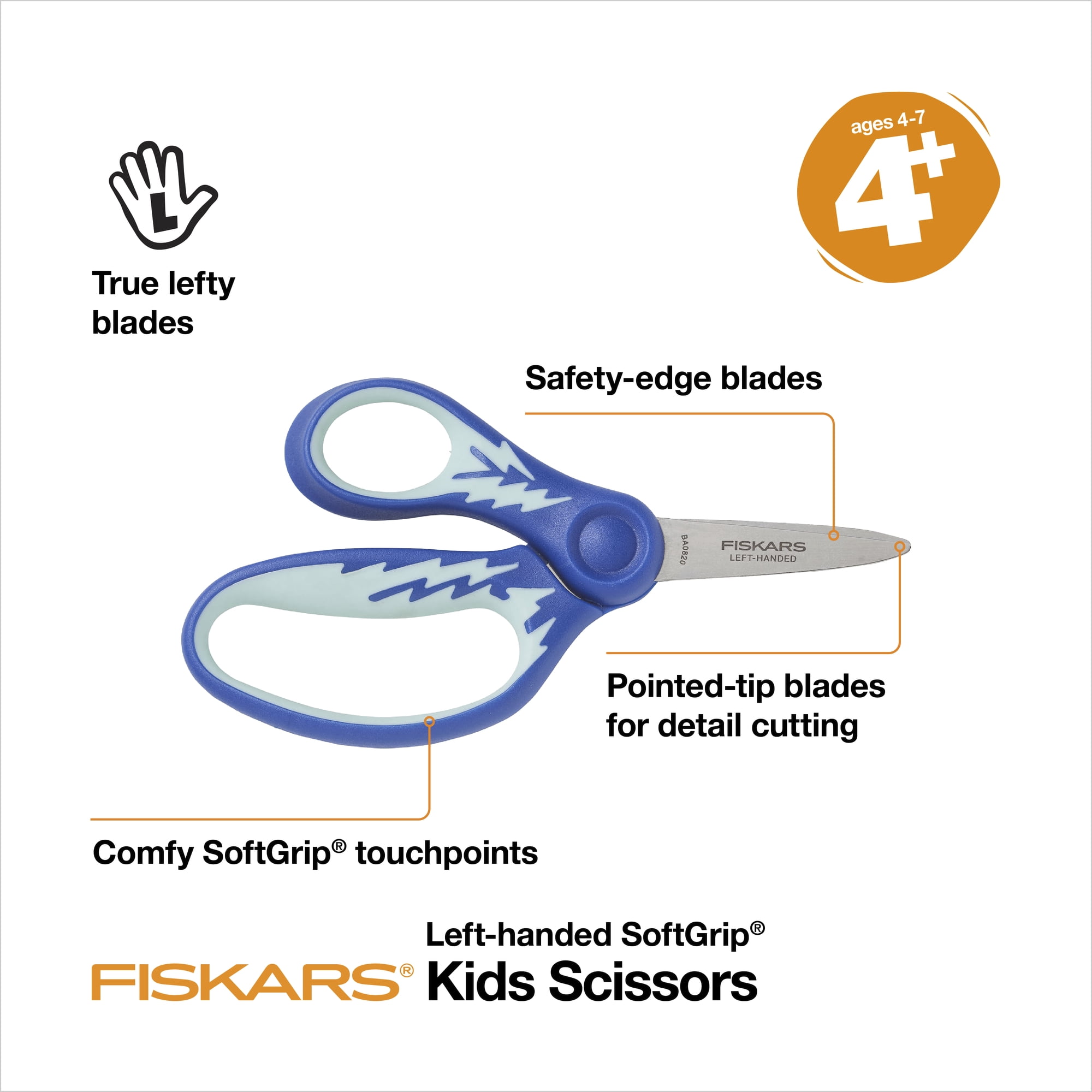Fiskars 5 Kids' Softgrip Left-Handed Pointed-Tip Scissors (Color Received  May Vary) 