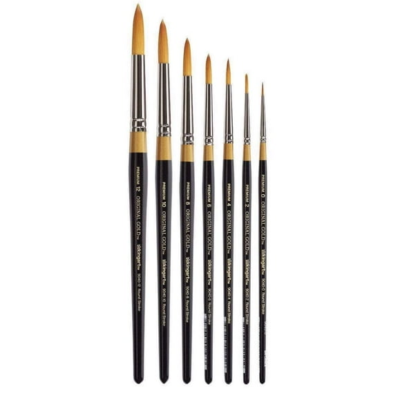 Kingart® Original Gold® 9040 Round Stroke™ Series Premium Golden Taklon Multimedia Artist Brushes, 7/Set