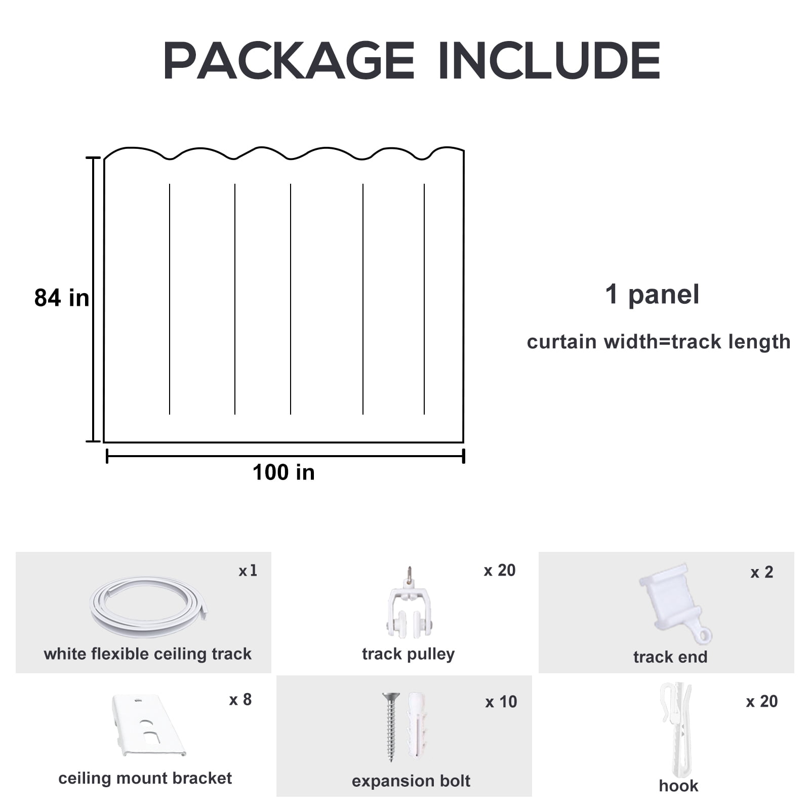 CBSRORO Room Divider Blackout Curtains with Ceiling Mounted Curtain Track Set,1 Panel Black Divider Curtain and White Flexible Curtain Track for Room Separation
