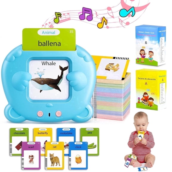 Talking Flash Cards,Toddler Toys With 112 Cards 224 Sides Learning Montessori Gifts for Kids Age 3-8 (Blue)
