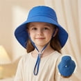 thumbnail image 2 of Oiyii Toddler Girls Adjustable Bucket Hats Solid Chin‑Cord Outdoor Sun Hats, Blue, 2 of 4