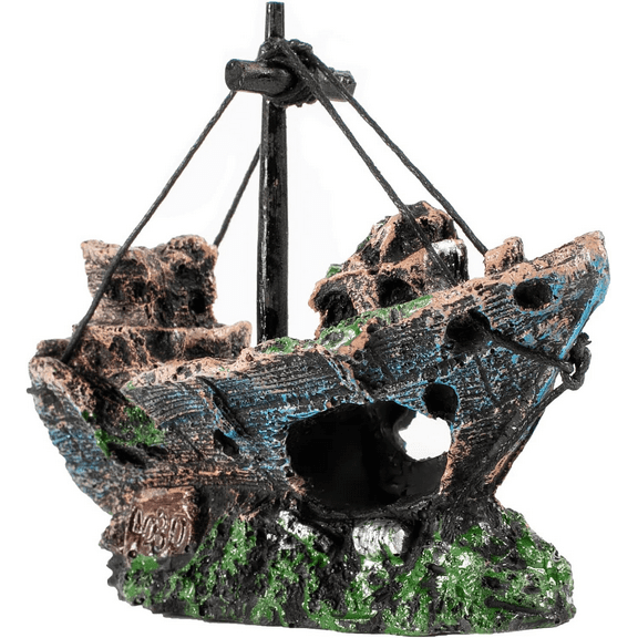 Resin Shipwreck Aquarium Decoration - Multi-Style Fish Tank Ornament for 10-55 Gallon Tanks