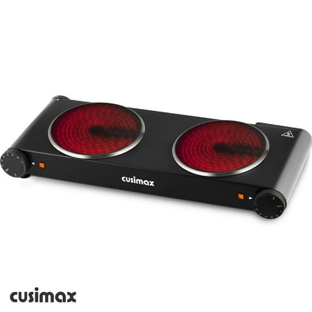 

CUSIMAX Double Burner Electric Burner Ceramic Hot Plate 1800W Portable Infrared Burner 7 Inch Glass Dual Countertop Electric Cooktop Stainless Steel Easy to Clean Black