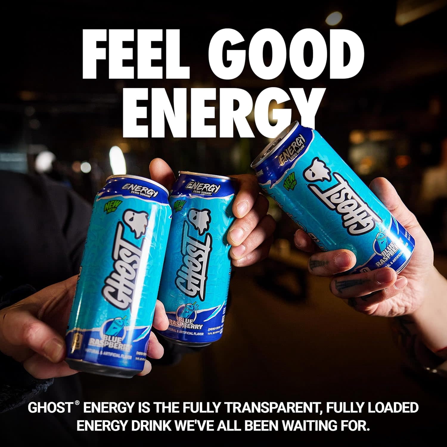 GHOST® ENERGY Zero Sugars Energy Drink, Blue Raspberry, 200mg Natural Caffeine, 16 fl oz Can