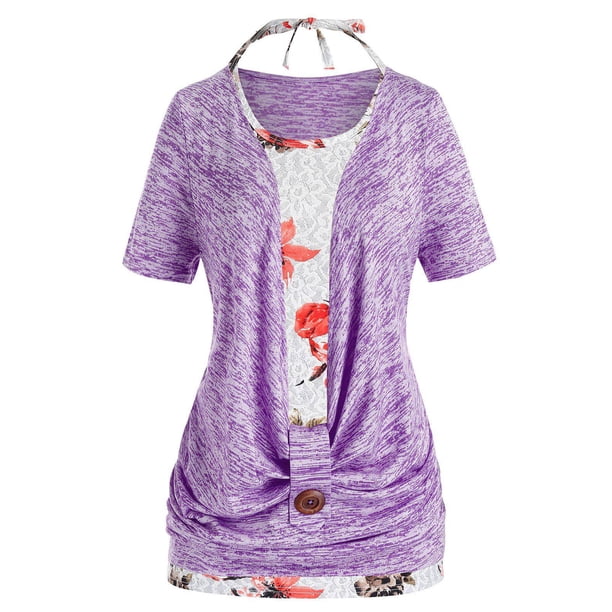 Tamaño más carenado frontal Marled camiseta Y cabestro sin mangas floral Conjunto Rosegal Camisetas tallas grandes