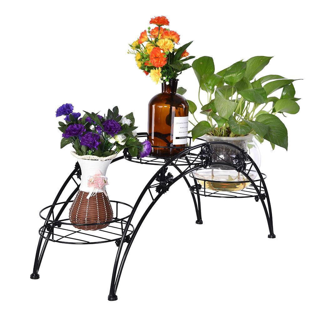 HERCHR Iron Flower Pot Rack, Elegant Iron FloorStanding Plant Display Stand Flower Pot Rack for