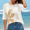 thumbnail image 4 of UDAUDU Swimsuit Coverup for Women 2026 Crochet Beach Floral Hollow Out Slit Summer Vacation Half Sleeve Cover up Tops White L, 4 of 6