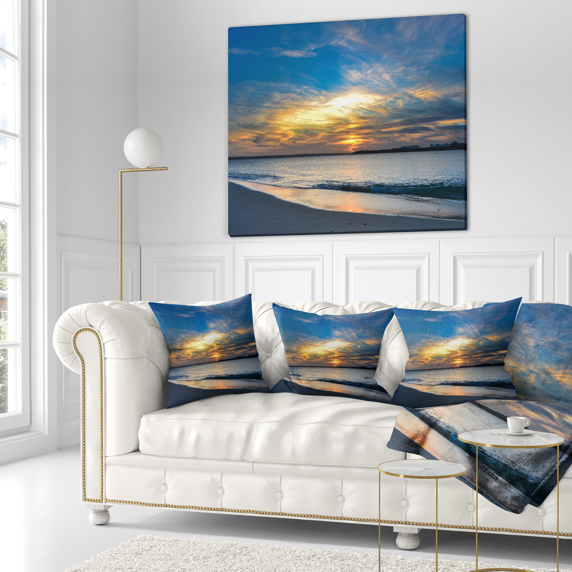 Designart Bright Colorful Sydney Sky Over Beach - Seashore Throw Pillow - 18x18