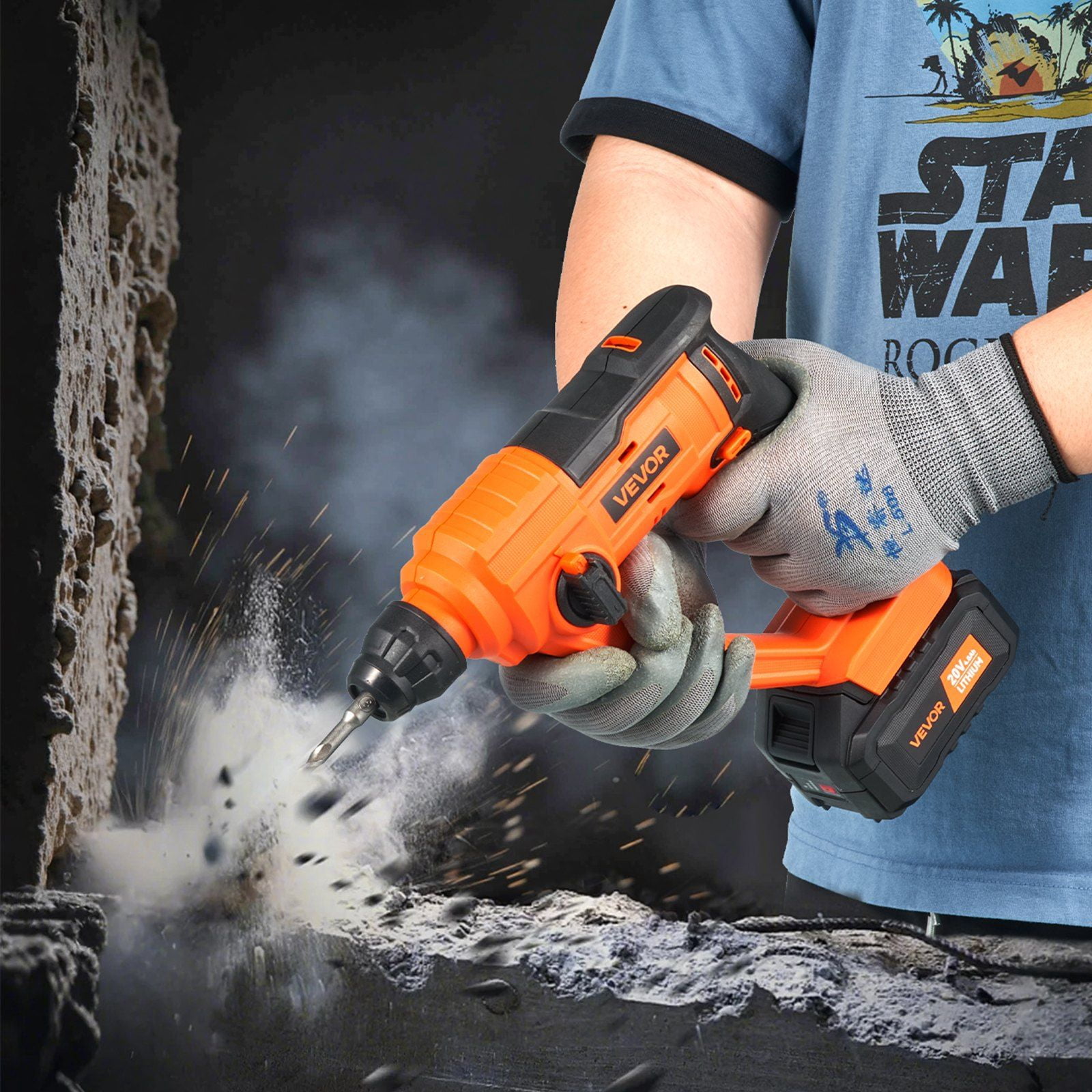 20V Cordless SDS-Plus Rotary Hammer Drill Kit (0-1000 RPM) with 2 Functions (Hammer & Drill), 0.6 Inch Capacity, Includes Battery, Charger & Carry Case