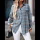 thumbnail image 5 of Camisa Abotonada para Mujer, Camisa A Cuadros, Larga, Solapa, Informal, para Negocios, Trabajo Azul S, 5 of 10