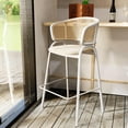 thumbnail image 3 of LeisureMod Bar Stool Upholstered in Leather with Powder-Coated Stainless Steel White Base and Curved Wicker Back Design for Modern Home, Dining Room, Kitchen Ervilla Collection in White, 3 of 12