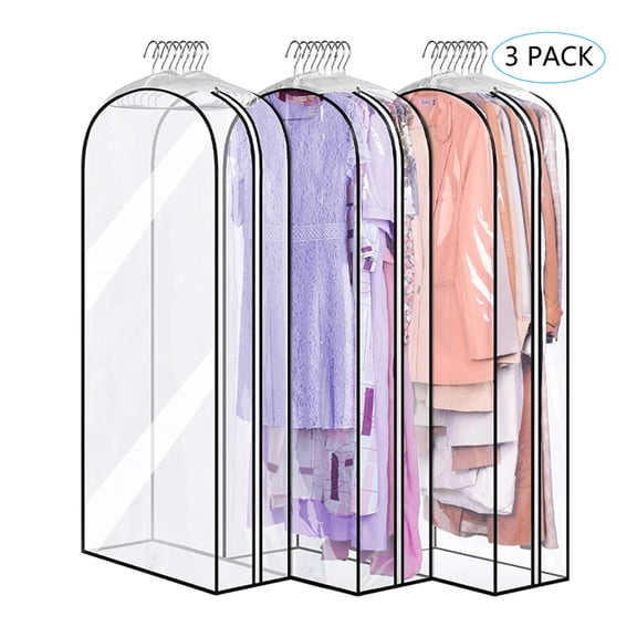 3 Pack 40" Garment Bags for Hanging Clothes, 10" Gusseted Hanging Clothes Cover for Storage , All Clear Plastic Suit Bags with Full Zipper for Closet Storage