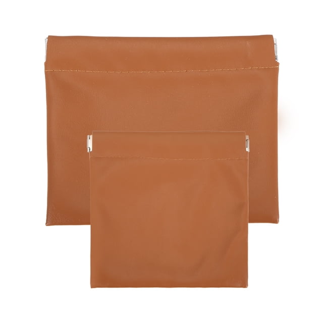 Uxcell 2 Pcs Bolsa Cosmética de Piel de Cordero, 2 Tamaños (12/14cm) Bolsa de Maquillaje Pequeña para Mujeres, Marrón