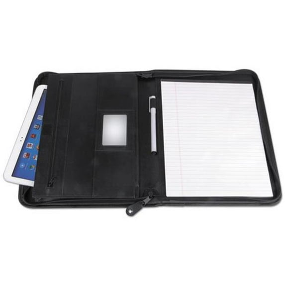 Universal Office Products 32665 Leather Textured Zippered PadFolio with Tablet Pocket, Black
