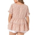thumbnail image 3 of Agnes Orinda Women's Plus Size Top Boho Floral V Neck Ruffle Sleeves Tiered Babydoll Blouses 2X Pink, 3 of 6