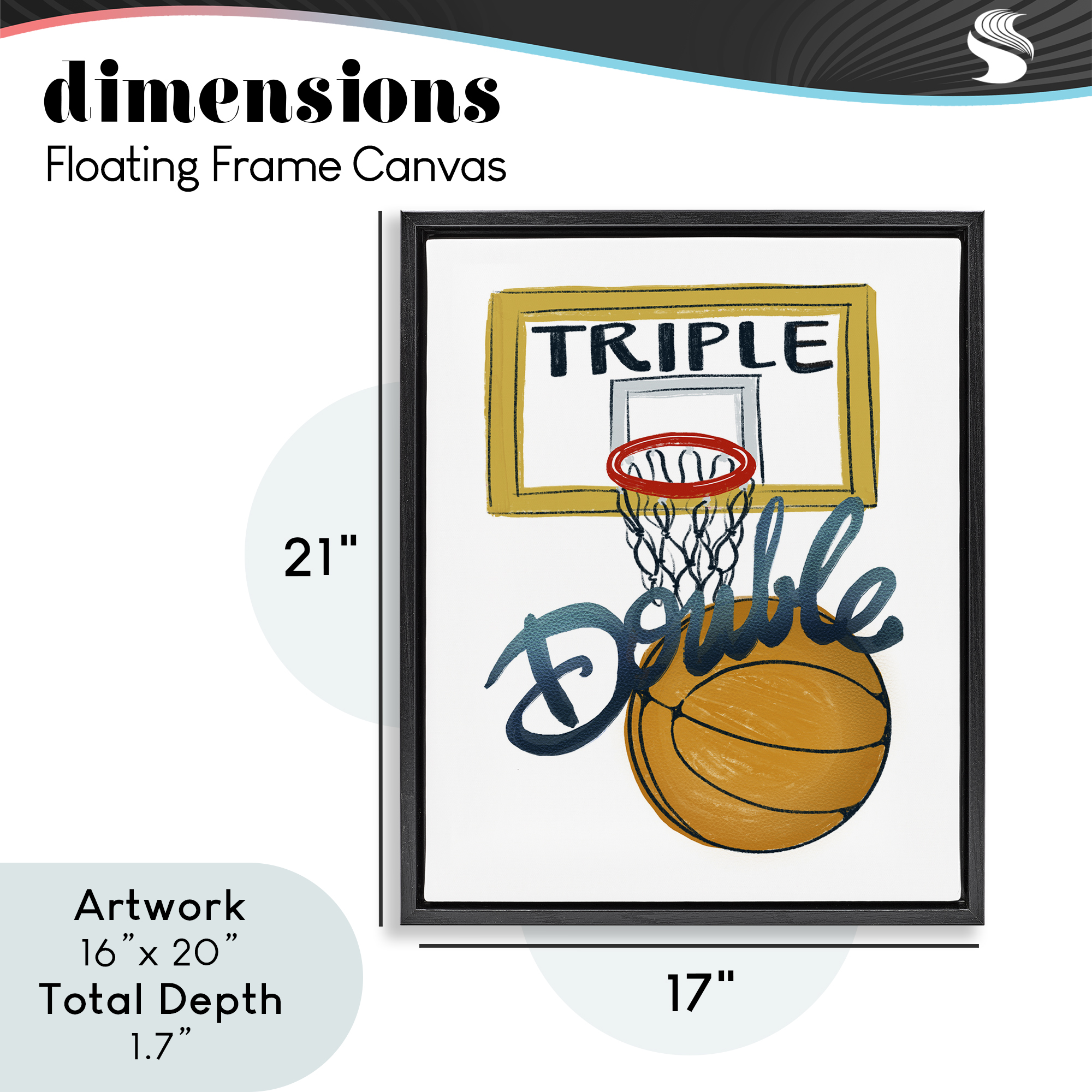 Triple Double Basketball Black Framed Floater Canvas Wall Art, design by Connie Summers