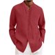 thumbnail image 2 of Ceisia Men's Relaxed Fit Linen Blend Stand Collar Shirt, Solid Color Long Sleeve Casual Button-Up Top Gifts, 2 of 6