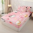 thumbnail image 3 of Manfei Cartoon Cat Zipper Queen Comforter Set with Fitted Sheet and 2 Pillowcases, Sky Star Ribbon Zipper Bedding Set, Pink, Pink Reversible, 4-Piece, 3 of 7