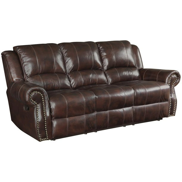 Bowery Hill Leather Reclining Sofa With, Leather Sectional Nailhead Trim