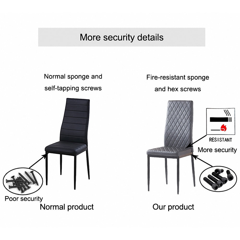 Lowestbest 4Pcs Modern Leather Dining Chairs, Chairs with Cushion High Back Metal Legs, Side Chairs for Kitchen Living Room Bedroom Furniture, Grey