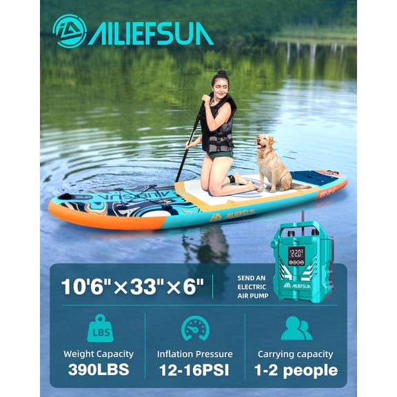 AILIFESUN with Electric Pump  10'6"*33" Stand Up Paddle Board Inflatable Stable Sup Board with Fishing Paddleboards Accessories for Adults Youth Wide Non-Slip Deck Surfboard