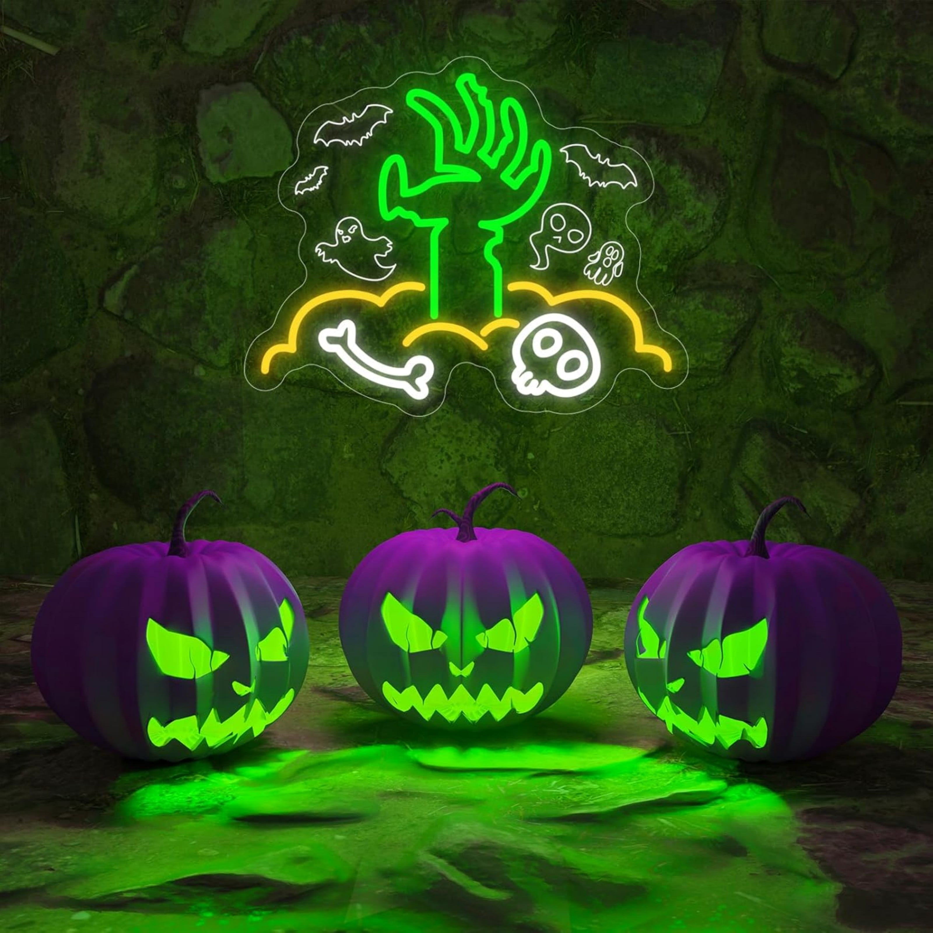 UPONRAY Tomb Neon Signs, 15.8"*12.6" Dimmable & USB-Powered LED Neon Light, Stylish Wall Decor for Halloween Party, Home, Bar, Shop, Haunted House