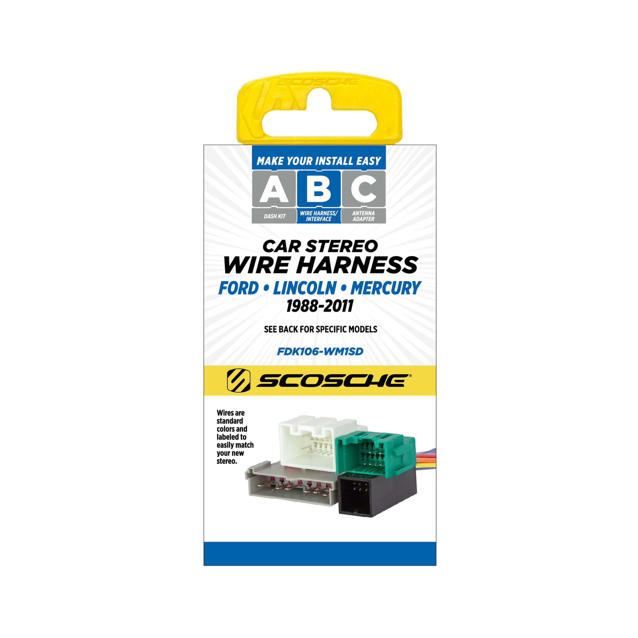 Scosche FDK106 Wiring Harness Compatible w/ Select 1988-11 Ford, Lincoln, Mazda, Mercury & Nissan