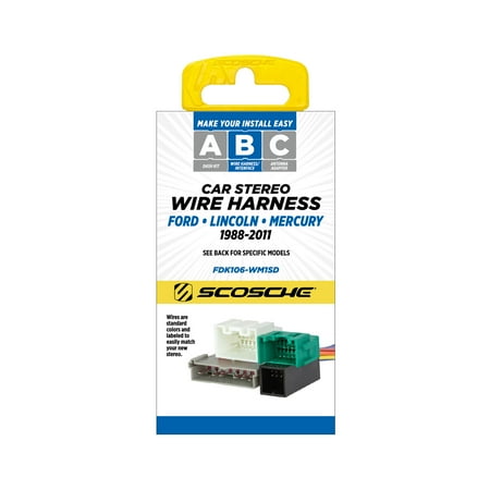 Scosche FDK106 Wiring Harness Compatible w/ Select 1988-11 Ford, Lincoln, Mazda, Mercury & Nissan