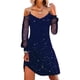 thumbnail image 3 of Vestido de manga larga de malla de color liso para mujer para Navidad: estampado festivo, cuello en V, ropa informal para fiestas, 3 of 5