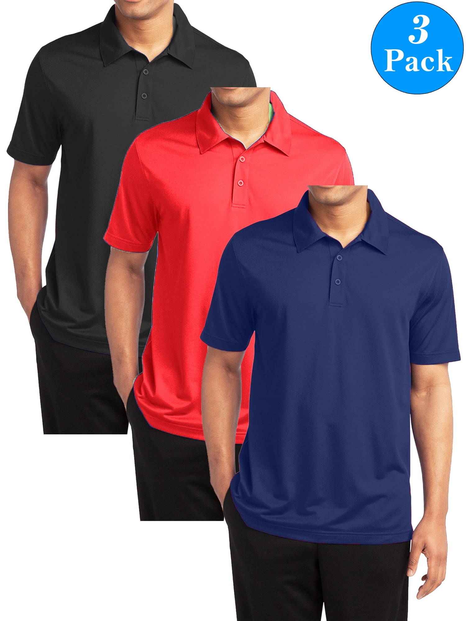 GBH - Men's Dry Fit Moisture-Wicking Polo Shirt (3-Pack) - Walmart.com