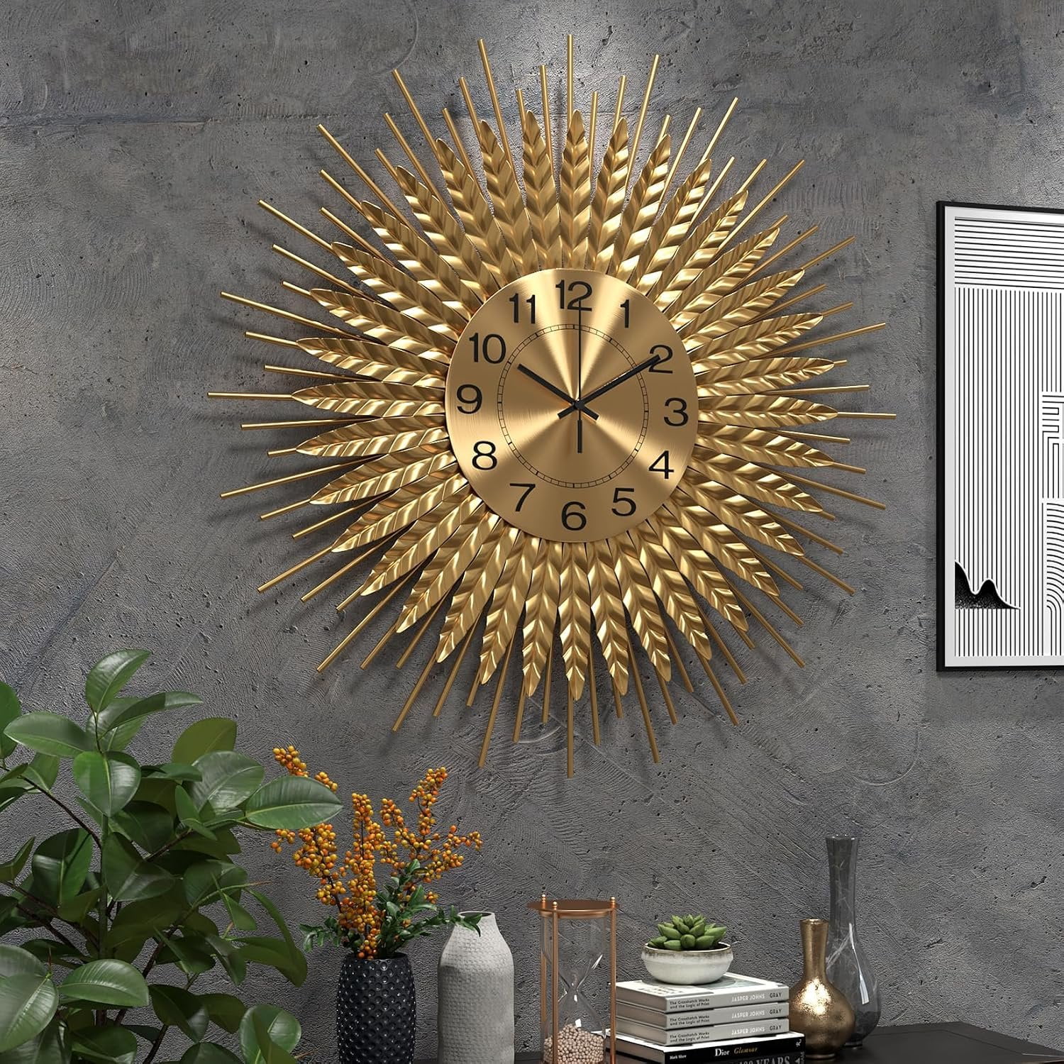 Modern Large Wall Clock Decorative Metal Mid Century Wall Clocks, Big Silent Non-Ticking Clock, Modern Art Decor for Living Room, Bedroom, Dining Room, 24 Inch