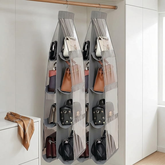 Purse Organizer 2 Pack, Heavy Duty Purse Hangers for Closet, Thicken Metal Hooks, Handbag Storage Organizer, Grey