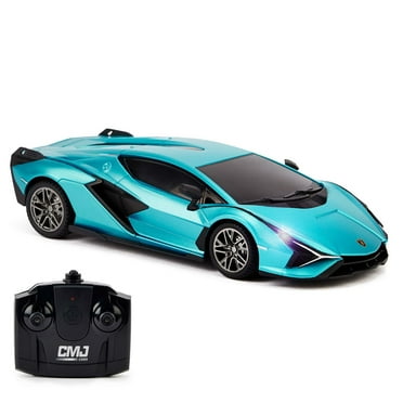 CMJ RC Cars: Lamborghini Sián FKP 37 - Blue - 1:24 Scale, Remote Control Radio Vehicle, 2.4 Ghz, LED Headlights, Indoor-Outdoor Racing Toy, Licensed
