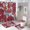 Color-3, variant on Red Roses Floral Seamless Pattern Shower Curtain Set 4PCs with Hooks Waterproof Bathroom Toilet Mat Lid Decor