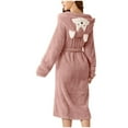 thumbnail image 5 of yievot Robes for Women Bathrobe Fuzzy Mid Length Hooded Bath Robe Belted Solid Color Plush Kimono Robe with Pockets Soft Winter Spa Robes, 5 of 7
